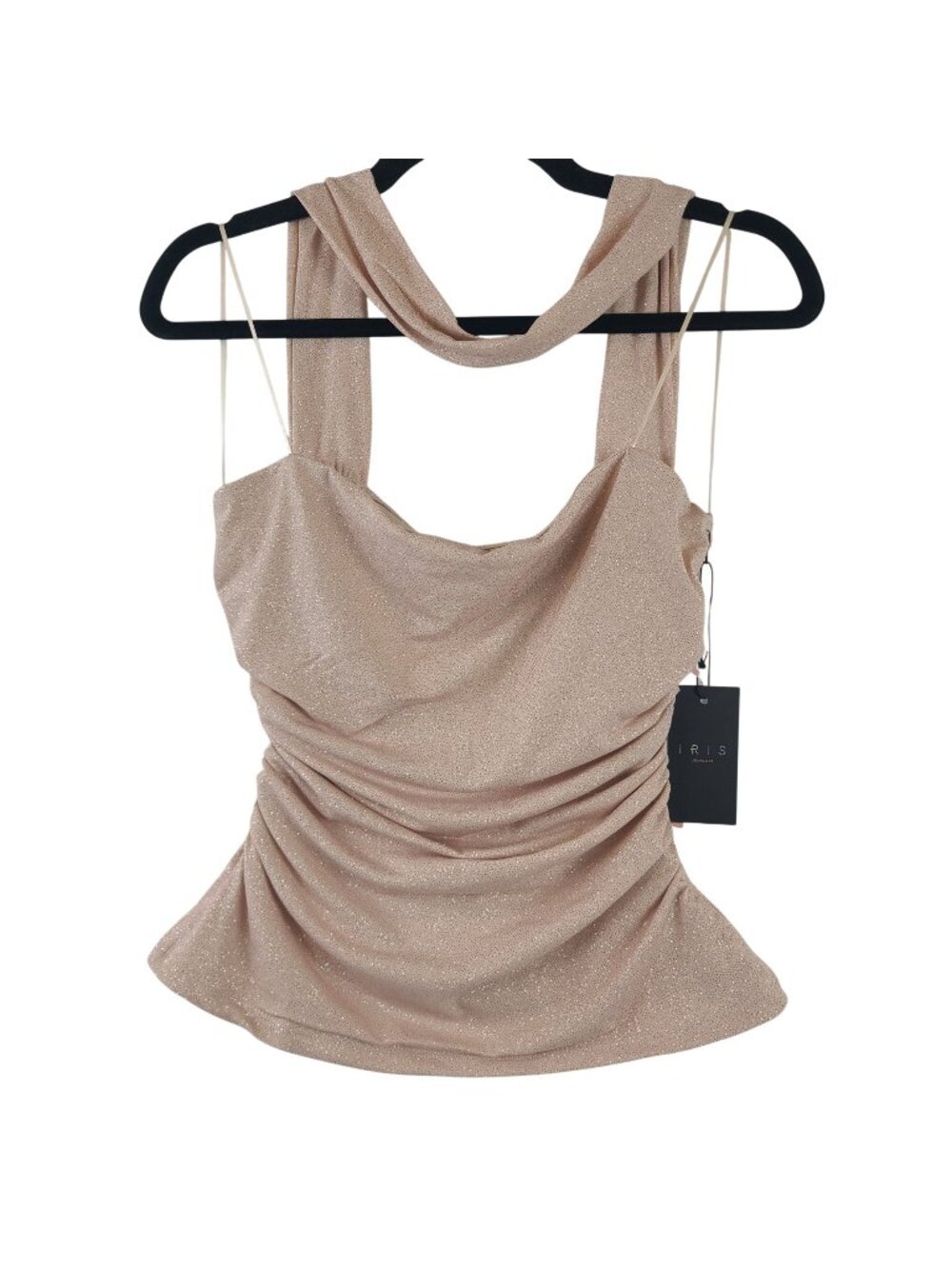 NEW Iris Los Angeles Gold Glitter Ruched Sleeveless Cowl Neck Top - Size L